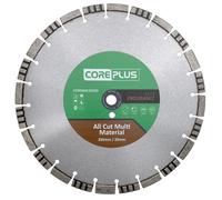 CorePlus Elite - Lama diamantata multimateriale interamente tagliata, 350 mm x 20 mm, per molteplici applicazioni di taglio, standard di qualità EN 13236