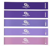 Coresteady Set di 5 fasce di resistenza, mini fasce per esercizi fitness e loop per uomini e donne, yoga, corpo e palestra, fasce di resistenza per forza, muscoli e tono, con guida elettronica e borsa