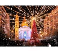 CORFOTO 1.5x1.2m Basilica di Santo Stefano, sfondo natalizio, mercatino di Natale di Budapest, paesaggio notturno, sfondo fotografico, luci festive, albero di Natale, sfondi fotografici