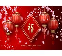 CORFOTO 1.5x1m Sfondo classico per il capodanno cinese Lanterne rosse Scritta cinese "Felicità. Fortuna" Sfondo fotografico Decorazione per feste del festival di primavera Photo Booth