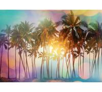 CORFOTO 1.5x1m Sfondo di palme sulla spiaggia Serenità Spiaggia tropicale Sfondo fotografico Luci colorate Fantasia estiva Decorazione per feste in spiaggia Cabina fotografica