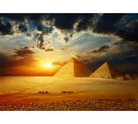 CORFOTO 1.5x1m Sfondo fotografico con piramidi della valle di Giza, sfondo fotografico con paesaggio al tramonto, antiche piramidi egiziane, fondali con cammelli, articoli per feste in Egitto