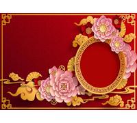 CORFOTO 1.5x1m Sfondo tradizionale cinese per il capodanno, Sfondo fotografico per il capodanno cinese, Sfondo con fiori rosa e rossi, Banner per feste di primavera, Photo Booth