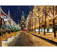 CORFOTO 1.8x1.2m Sfondo di scena notturna di Natale a Mosca Alberi di Natale Luci stradali Decorazioni Sfondo fotografico Piazza Rossa Decorazioni di Capodanno Sfondi fotografici