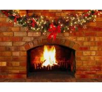 CORFOTO 1.8x1.2m Sfondo Natalizio Camino in Mattoni Rossi Sfondo Fotografico Decorazioni Natalizie Fuoco Ardente Festa di Natale Decorazione da Parete Ritratto Photo Booth Props