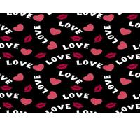 CORFOTO 1.8x1.2m Sfondo per Photo Booth di San Valentino in Tessuto Nero con Stampa a Cuore Rosa e Motivo a Labbra Rosse, Sfondo per Feste per Anniversario di Matrimonio, Decorazioni per Foto