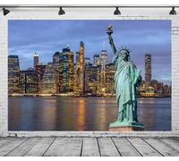 CORFOTO 10x6.5ft Sfondo in tessuto con statua della libertà, tema fotografico, notte, USA, New York City, statua, sfondo per la cabina fotografica dell'anniversario del Giorno dell'Indipendenza