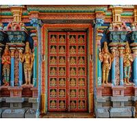 CORFOTO 10x8ft Tessuto colorato India Tanjore Tempio Porta Sfondo Vecchia India Religione Edificio Sfondo fotografico per decorazioni di compleanno indiane Adulti Foto Prop Festa a tema indiano