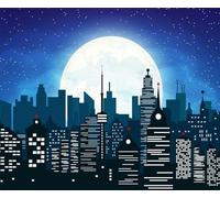 CORFOTO 12x10ft Sfondo di Super City dei cartoni animati per forniture per feste a tema città di supereroi Sfondo di città Banner di compleanno Fondali di edifici di città di notte di luna urbana