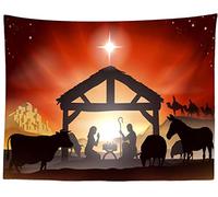 CORFOTO 150x130cm Jesus Nascita di Gesù Backdrop Natale Deserto Camel Glitter Cielo stellato Arte murale dell'arazzo per Soggiorno Camera da letto Dormitorio Decorazione murale appesa