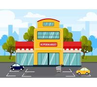 CORFOTO 15x10FT Edificio Supermercato Quartiere Sfondo Fotografico | sfondo in tessuto con edificio supermercato quartiere per festa comunità gioco ruolo scuola e compleanno personalizzabile