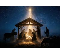 CORFOTO 17x10FT (5.2x3m) Stalla Santa Nella Luce Sfondo Fotografico | Stella Celeste Fondale In Tessuto,Luce Divina Pastori Pecore E Stalla,Celebrazioni Del Presepe,Personalizzabile,Photo Booth