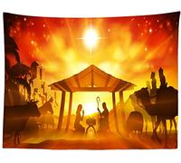 CORFOTO 180x120cm Jesus Nascita di Gesù Backdrop Natale Deserto Camel Castle Glitter Cielo stellato Arte murale dell'arazzo per Soggiorno Camera da letto Dormitorio Decorazione murale appesa