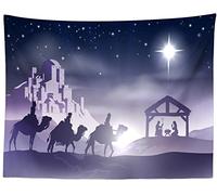 CORFOTO 180x120cm Jesus Nascita di Gesù Natale Backdrop Castello Glitter Cielo stellato Arte murale dell'arazzo per Soggiorno Camera da letto Dormitorio Decorazione murale appesa