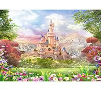 CORFOTO 2,1x1,5m Tessuto Castello delle fiabe Sfondo Blue Sky Flowers Trees Soap Bubbles Mountains Sfondo fotografico Kids Children Girls Princess Birthday Party Banner Photoshoot Studio Props