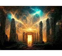 CORFOTO 2.5x1.8m Sfondo con scena fantasy a tema Halloween, misteriosi pilastri di pietra, fantastico raggio di cielo, la porta del paradiso e dell'inferno, sfondo fotografico di Halloween
