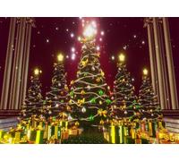 CORFOTO 2.5x1.8m Tessuto sala colonne dorate alberi Natale decorati ghirlande perle scatole regalo sfondo palco Natale lussuoso sfondo fotografico ritratto