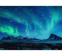 CORFOTO 2.7x1.8m Sfondo Aurora Boreale Artico Montagne innevate Paesaggio lacustre Aurora Boreale Norvegia Paesaggio invernale Sfondo fotografico Decorazione per la casa Cabina fotografica