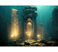 CORFOTO 2.7x1.8m Sfondo fotografico di città sottomarina perduta, fantasia, edifici di civiltà antiche, città leggendaria, fondale fotografico sott'acqua, accessori per servizi fotografici