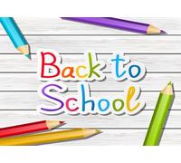 CORFOTO 2.7x1.8m Sfondo per feste in tessuto per il ritorno a scuola, sfondo con testo arcobaleno a matita colorata, feste di apertura della scuola, decorazioni con ritratti a tema studentesco