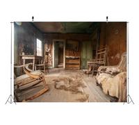 CORFOTO 2.7x1.8m Tessuto Interno Casa West con sedie antiche pavimento polveroso e vernice sbiadita Sfondo per Scena Spettrale e Shooting Retrò Sfondo