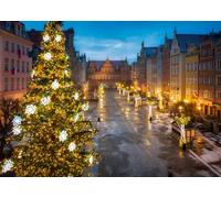 CORFOTO 3.5x2.5m Polonia Città Vecchia Strada Paesaggio Sfondo Albero di Natale Luci Decorazione Sfondo Fotografico Inverno Neve Notte Viaggio Europeo Ritratto Decorazione Casa Puntelli