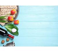 CORFOTO 3.5x2.5m Sfondo per Pasqua ebraica, gustose matzos, vino e fiori, sfondo per il Seder di Pasqua, ebrei, festa di Pesach, fondali per photo booth di Pasqua, accessori per studio