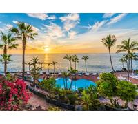 CORFOTO 3.5x2.5m Spagna Tenerife Tramonto Paesaggio Sfondo Mare Resort Turistico Hotel Palme Piscina Fotografia Sfondi Viaggio Vacanza Ritratto Photo Booth
