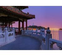 CORFOTO 3x2.5m Sfondo paesaggio tramonto parco Beihai Corridoio padiglione cinese Paesaggio notturno lago Sfondo fotografico Cina Ravel e sfondi di architettura Decorazione per la casa