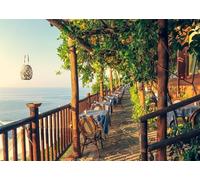 CORFOTO 3x2m Fondale per ristorante sulla Costiera Amalfitana, Fondali per ristoranti in Italia, Paesaggio mediterraneo, Decorazioni per feste italiane, Striscione