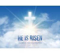 CORFOTO 3x2m Lui è risorto, sfondo pasquale, striscione di resurrezione, sfondo di nuvole e croce, decorazioni per la celebrazione pasquale della chiesa, cabina fotografica