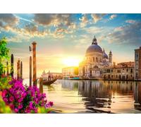 CORFOTO 3x2m Punto di riferimento italiano Città sull'acqua Città di Venezia Tramonto sullo sfondo Città di Venezia Sfondo Città di Venezia Sfondo per la fotografia Decorazioni per feste italiane