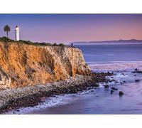 CORFOTO 3x2m Sfondo con faro della California, costa, sfondo con faro sul mare, cielo viola, paesaggio marino, sfondo, decorazioni per feste, studio fotografico