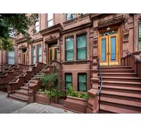 CORFOTO 3x2m Sfondo di New York City, Manhattan, Brownstones storici, sfondo fotografico, quartiere iconico di Manhattan, sfondo fotografico di edifici storici, decorazioni per feste