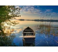 CORFOTO 3x2m Sfondo fotografico con paesaggio lacustre,barca a remi che galleggia sul lago,sfondo fotografico con paesaggio naturale,sfondo per ritratto di viaggio in Polonia,cabina fotografica