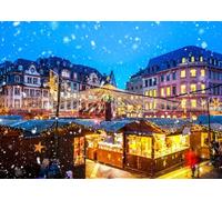 CORFOTO 3x2m Tessuto mercatino di Natale città europea casette di luci fiocchi neve edifici borgo antico sfondo vacanze invernali sfondo fotografico ritratto