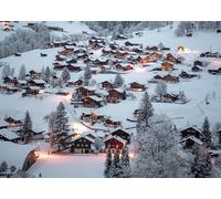 CORFOTO 4.5x2.5m Sfondo di villaggio innevato Sfondo fotografico di città di notte sulla neve invernale Montagna innevata Capodanno Decorazioni per feste di Natale Cabina fotografica