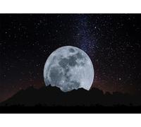 CORFOTO 4.5x2.5m Sfondo in tessuto con silhouette di montagna e luna piena, cielo notturno stellato, motivo della Via Lattea, tema natura, sfondo per campeggio, festa, evento, cabina fotografica