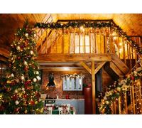 CORFOTO 4.5x2.5m Sfondo Natalizio Cucina Natalizia Casa in Legno Interni Fotografia Sfondo Atmosfera di Festival Decorazione Loft Capodanno Ritratto di Famiglia Servizio Fotografico Accessori