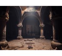 CORFOTO 4.5x2.5m Sfondo per interni di un antico tempio cristiano, vecchio monastero abbandonato di Geghard, sfondo per fotografia, decorazioni per feste, accessori per cabine fotografiche