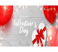 CORFOTO 4.5x2.5m Sfondo rustico in legno per San Valentino con palloncino a forma di cuore rosso e regalo, sfondo in tessuto per selfie di coppia, decorazioni per feste romantiche