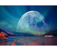 CORFOTO 4.5x3m Sfondo di aurora boreale, aurora boreale verde, luna, cielo stellato, stelle, sfondo, luci polari, decorazioni per la casa, banner, cabina fotografica