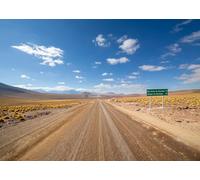CORFOTO 4.5x3m Sfondo fotografico per autostrada a nord del Cile, Strada B 245 all'alba, Sfondo fotografico per paesaggio, Cielo blu, Deserto, Montagne, Natura, Paesaggio, Decorazioni per feste