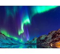 CORFOTO 5.2x3m Norvegia Luci polari Sfondo Inverno Meraviglia Neve Montagna Lago Paesaggio Fotografia Sfondo Decorazione Festa di Natale Carta da parati per la casa Decorazione Photo Booth