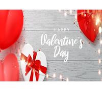 CORFOTO 5.2x3m Sfondo rustico in legno per San Valentino con palloncino a forma di cuore rosso e regalo, sfondo in tessuto, selfie di coppia, decorazioni per feste romantiche, servizi fotografici