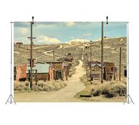 CORFOTO 5.2x3m Tessuto Strada Città Fantasma con case logorate arbusti secchi e colline dolci Sfondo per Deserto Western e Città Antica Sfondo