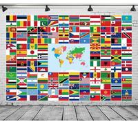 CORFOTO 5x3ft Sfondo di bandiere del mondo in tessuto Sfondo di bandiere di paesi internazionali Sfondo di bandiere del mondo Vacanze in classe in tutto il mondo Festeggia la festa della diversità