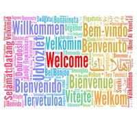 CORFOTO 5x5FT Arte Multilingue Benvenuto Sfondo Fotografico | sfondo in tessuto con arte multilingue benvenuto per scuola lezioni laboratori e photo booth personalizzabile