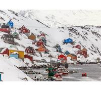 CORFOTO 6x3m Groenlandia Villaggio colorato Sfondo fotografico Paesaggio innevato Porto Barche da pesca Scena invernale Sfondo fotografico Ritratto di viaggio Accessori per cabina fotografica
