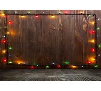 CORFOTO 6x3m Sfondo in legno marrone con luci di Natale, sfondo fotografico in legno bianco per feste di Natale, ritratti in casa, accessori per cabine fotografiche